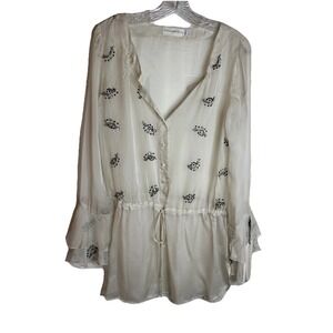 NEW 4 Love And Liberty Johnny Was‎ Ecru Sheer Sequin Drop Waist Top Small